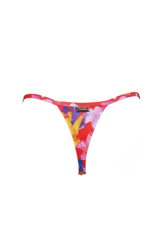 Floral red thong bikini bottoms adjustable