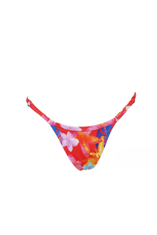 Floral red thong bikini bottoms adjustable