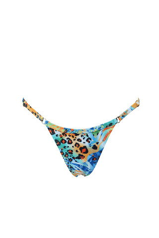 Blue leopard cheeky high waisted scrunch bikini bottoms