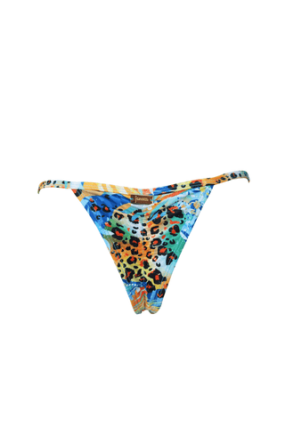 Blue leopard cheeky high waisted scrunch bikini bottoms