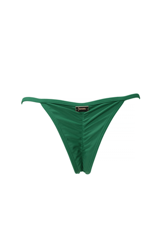 Dark green adjustable high waisted cheeky scrunch bikini bottom