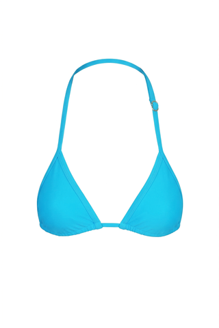 Blue bikini top on a white background