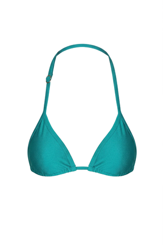Teal bikini top on a white background