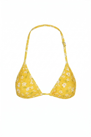 Yellow floral bikini top on a white background