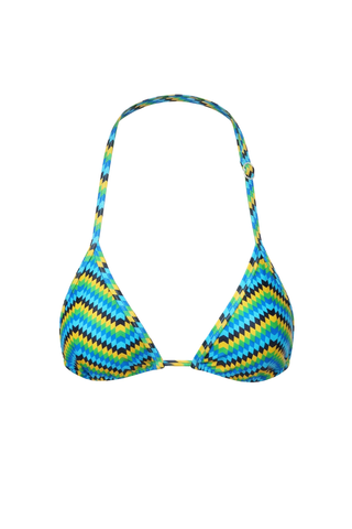 Colorful bahamas color striped bikini top on a white background