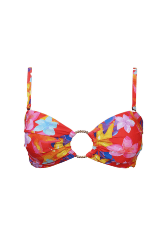 Bandeau bikini top red flowers minimal