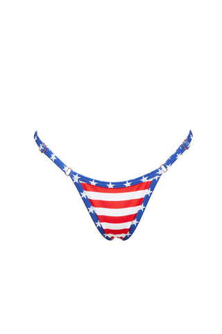 Bikini bottom with American flag pattern on a white background