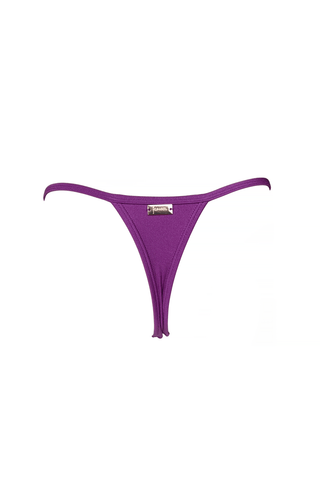 Shiny purple thong adjustable high waisted bikini bottoms