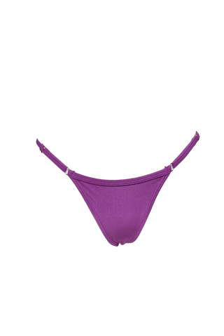 Shiny purple thong adjustable high waisted bikini bottoms