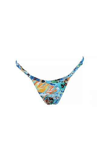 Blue Leopard print thong bikini bottoms adjustable