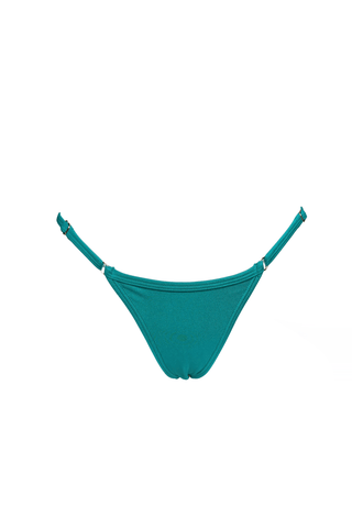 Shiny green thong adjustable high waisted bikini bottom