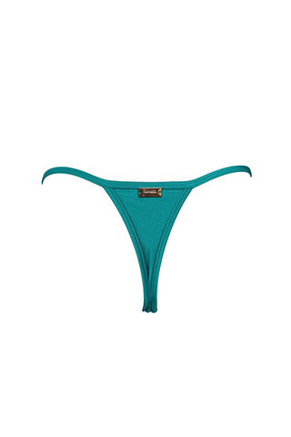 Shiny green thong adjustable high waisted bikini bottom