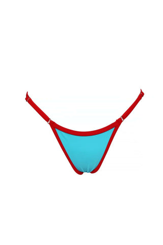 Blue red colorblock bikini bottom thong adjustable