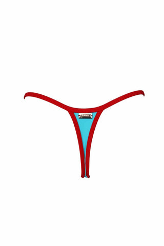 Blue red colorblock bikini bottom thong adjustable